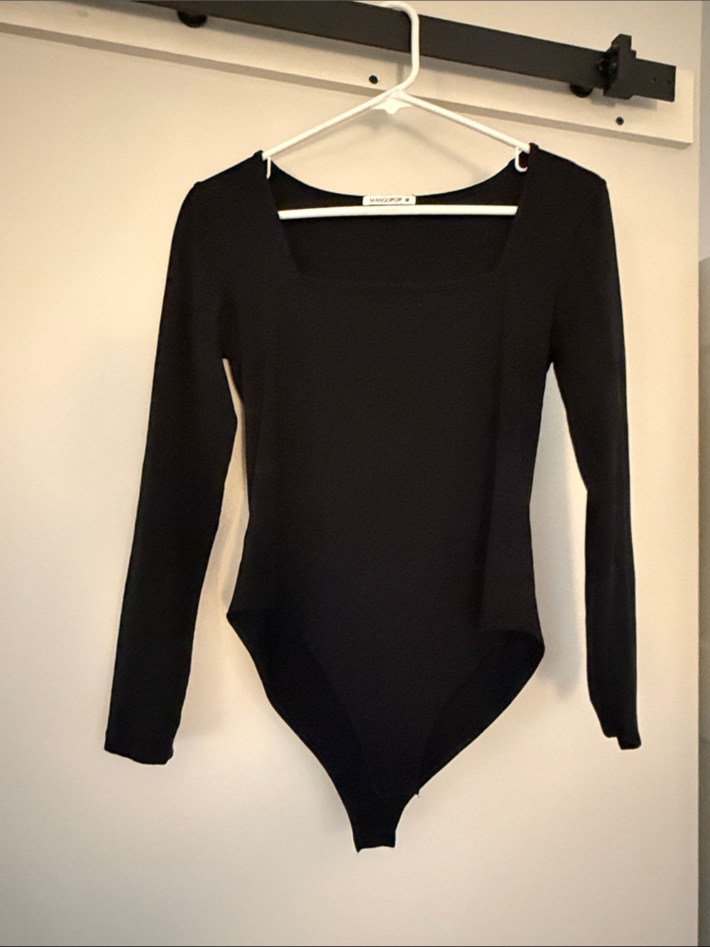 Mango Black Square-Neck Long Sleeve Bodysuit